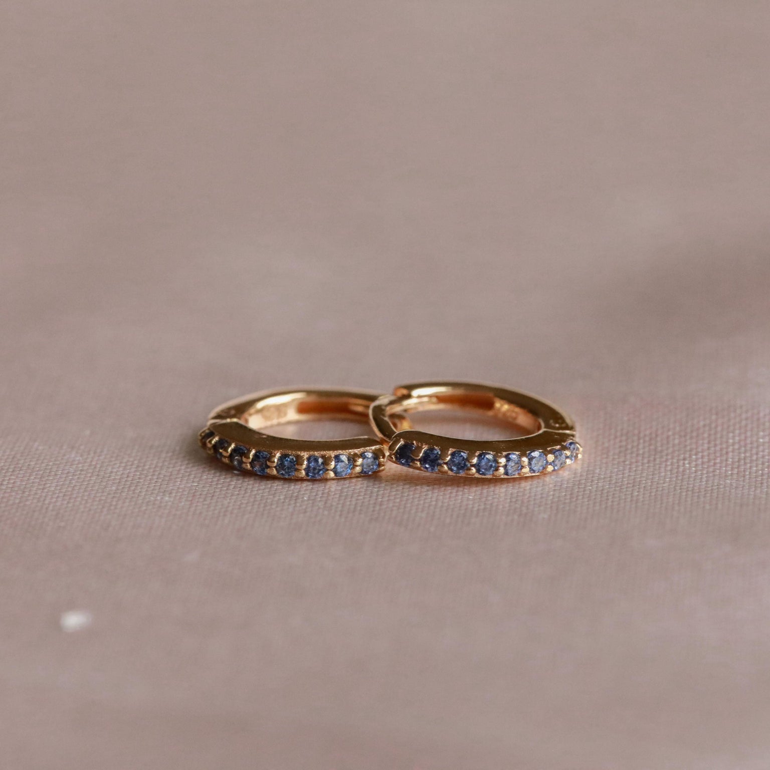 18k Gold Plated Jewellery - September Birthstone Huggies in Gold with Sapphire CZ - Huggies - Astrid & Miyu