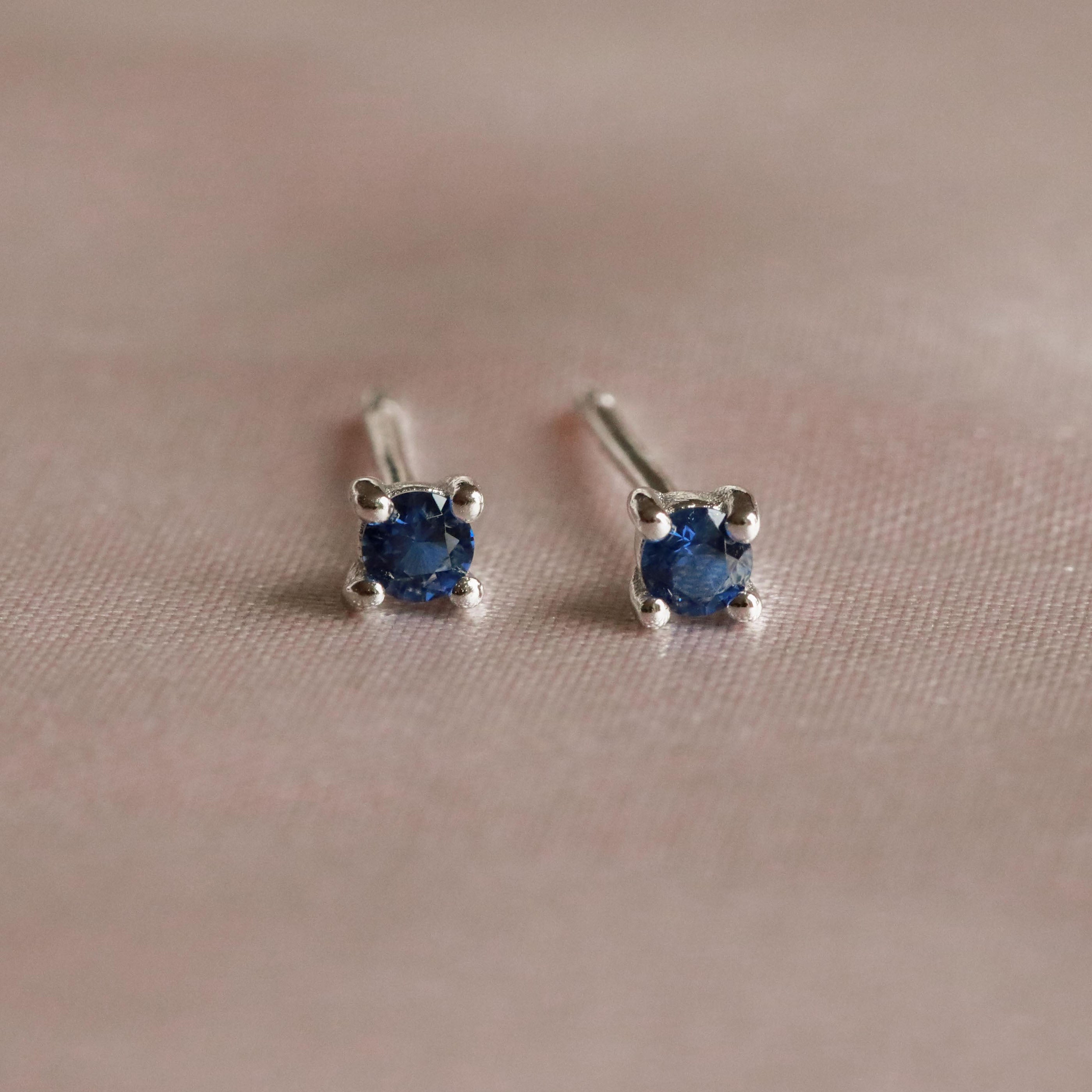 Birthstone Stud Earrings In Silver - September Birthstone Stud Earrings in Silver with Sapphire CZ - Stud Earrings - Astrid & Miyu