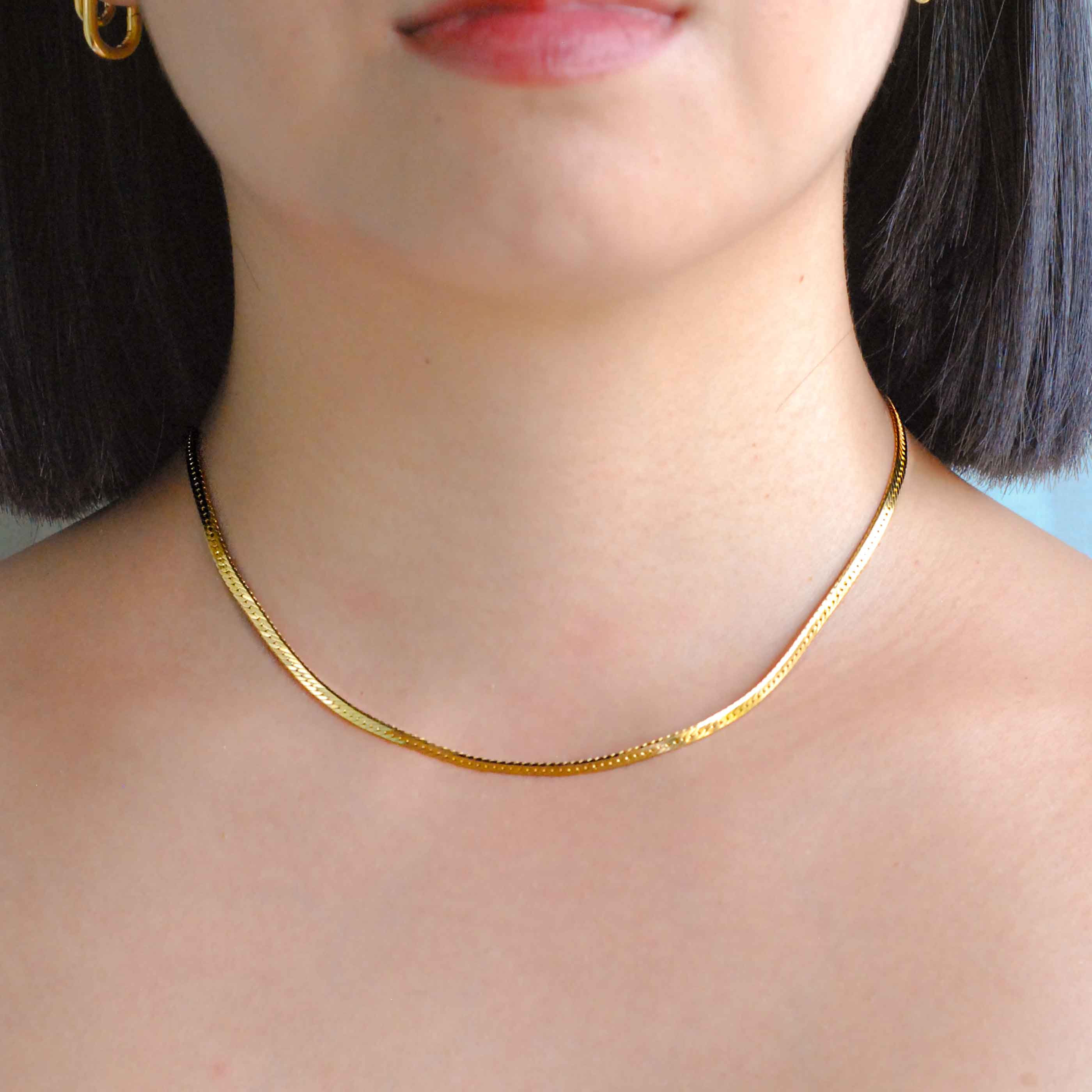 Snake Chain Necklace in Gold worn shot