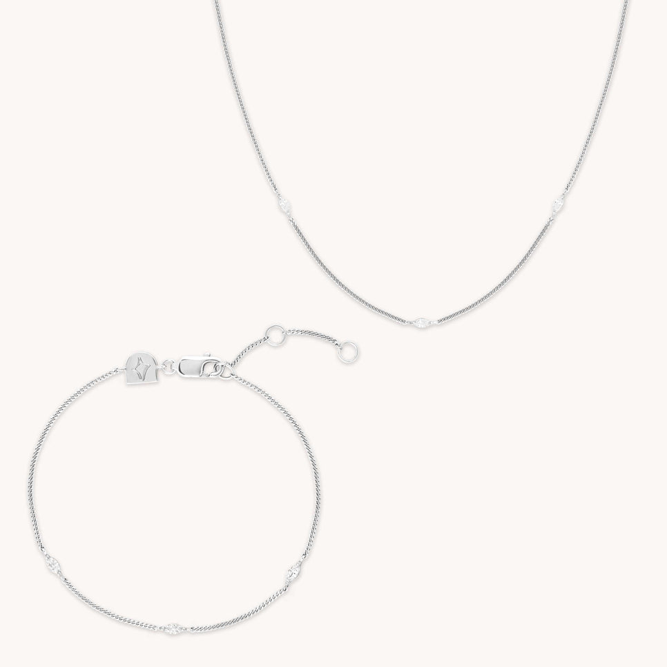 Bold Zodiacs & Zodiac Gift Sets - Navette Crystal Gift Set in Silver - Stacking Sets - Astrid & Miyu