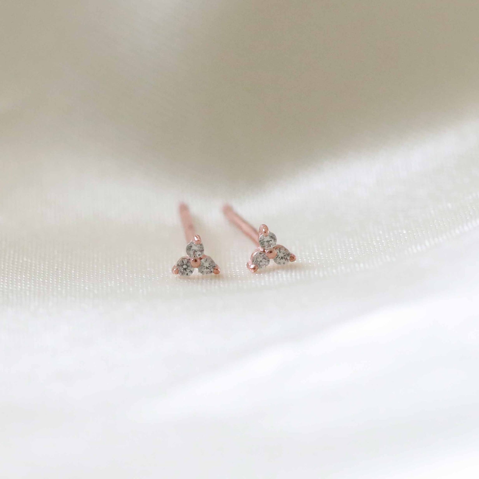 18k Rose Gold Plated Jewellery - Triple Crystal Stud Earrings in Rose Gold - Stud Earrings - Astrid & Miyu