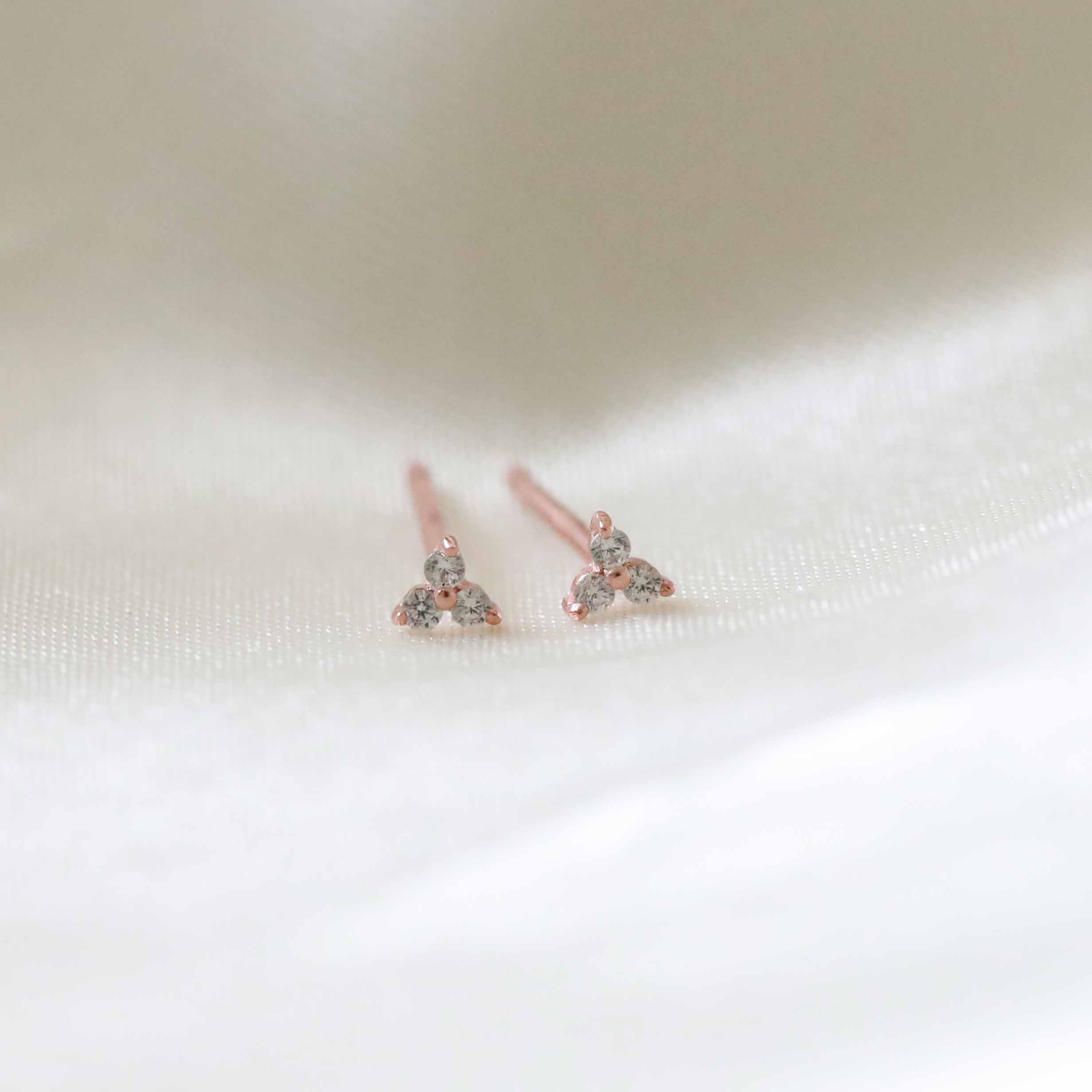 18k Rose Gold Plated Jewellery - Triple Crystal Stud Earrings in Rose Gold - Stud Earrings - Astrid & Miyu
