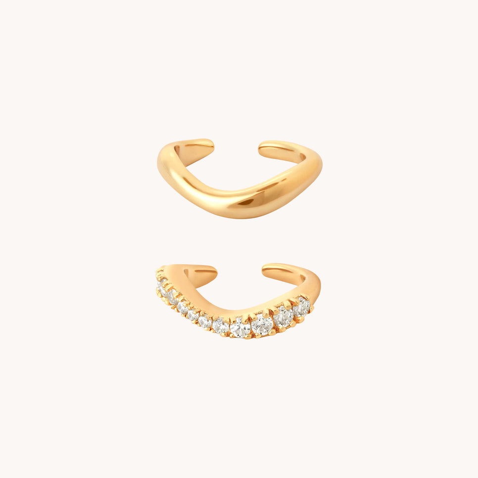 Bold Zodiacs & Zodiac Gift Sets - Wave Cuff Gift Set in Gold - Stacking Sets - Astrid & Miyu