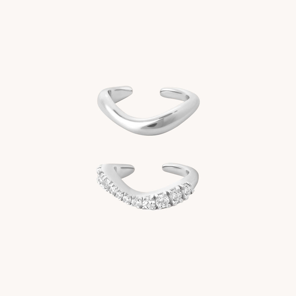 Bold Zodiacs & Zodiac Gift Sets - Wave Cuff Gift Set in Silver - Stacking Sets - Astrid & Miyu