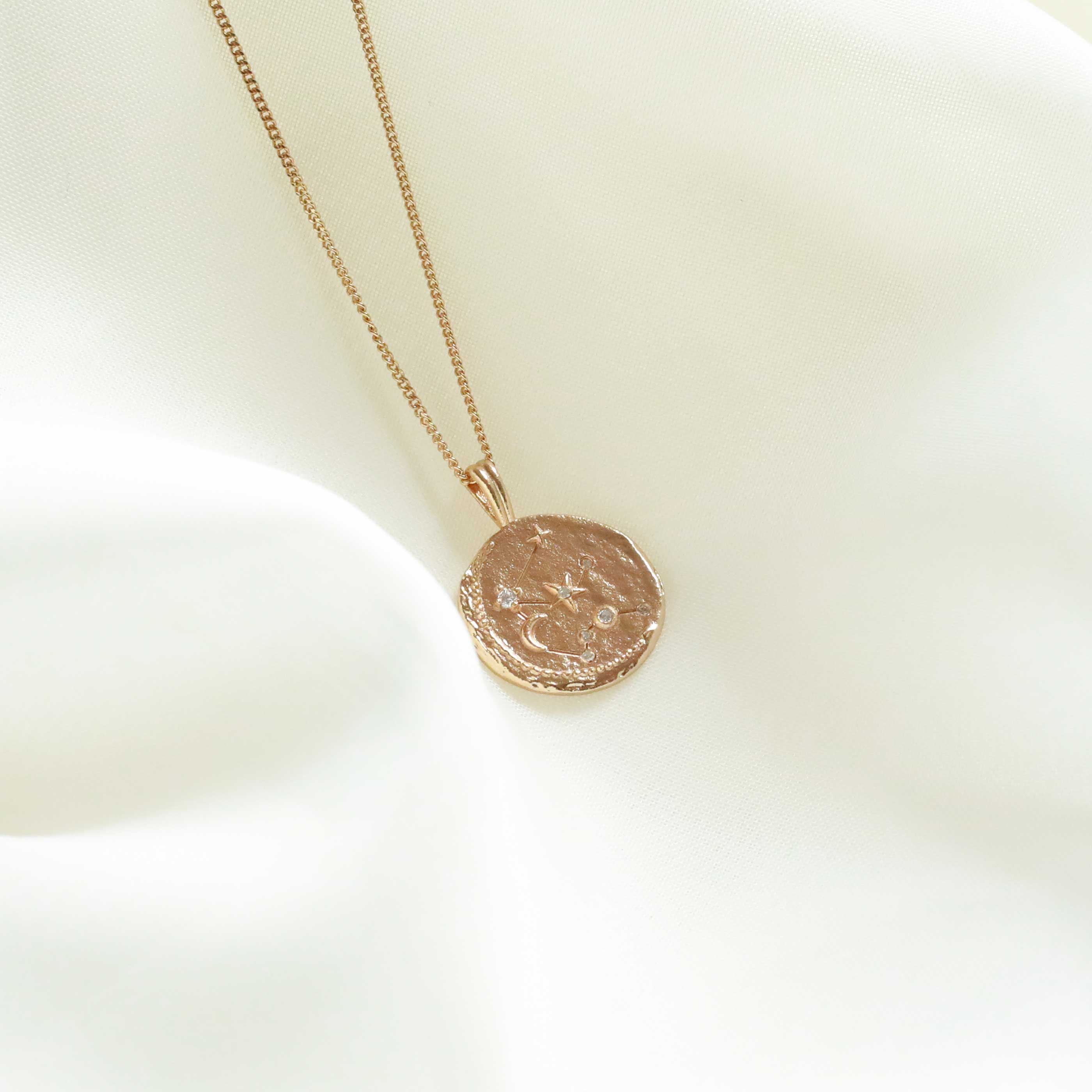 18k Gold Plated Jewellery - Aquarius Zodiac Pendant Necklace in Gold - Zodiac Pendant - Astrid & Miyu
