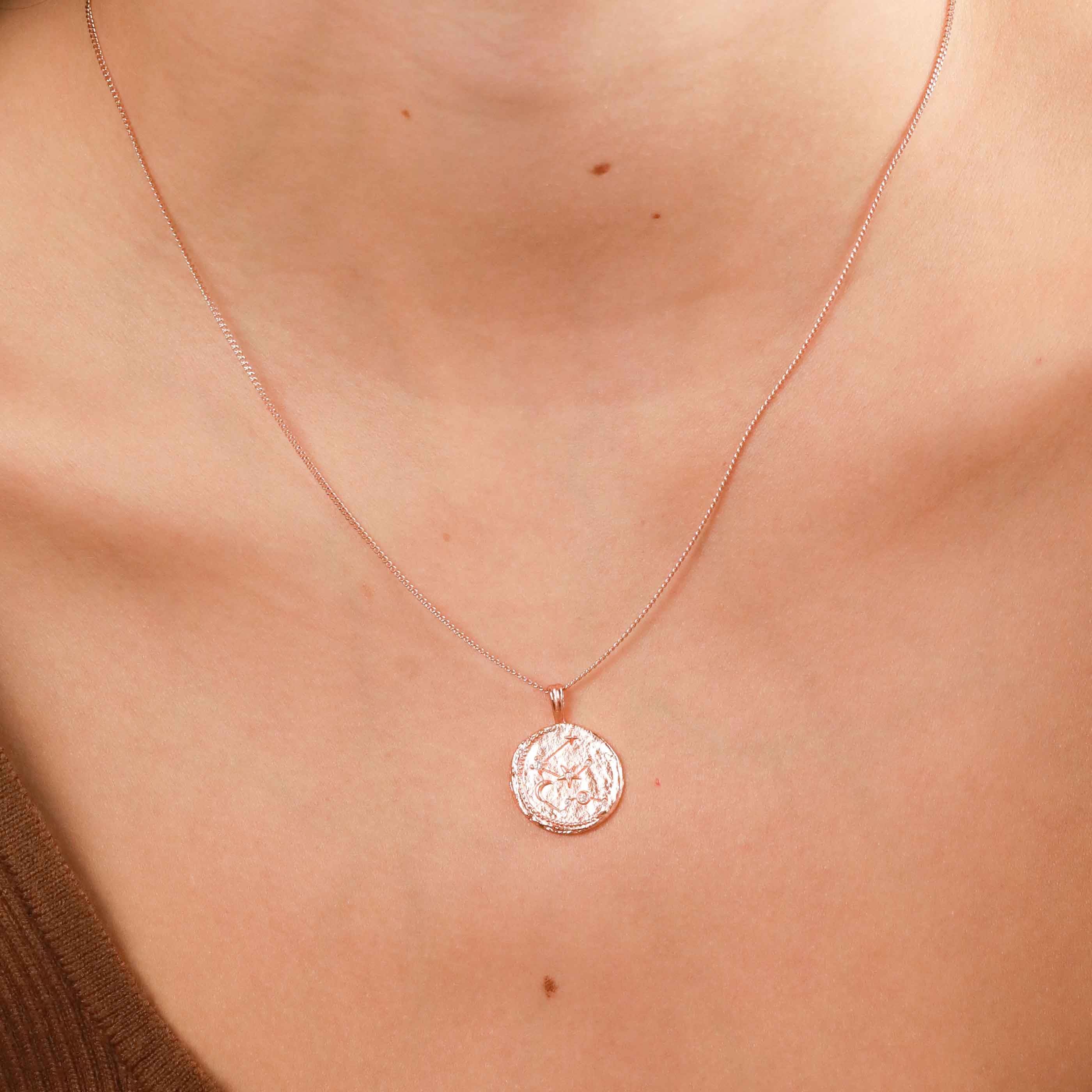 18k Rose Gold Plated Jewellery - Aquarius Zodiac Pendant Necklace in Rose Gold - Zodiac Pendant - Astrid & Miyu