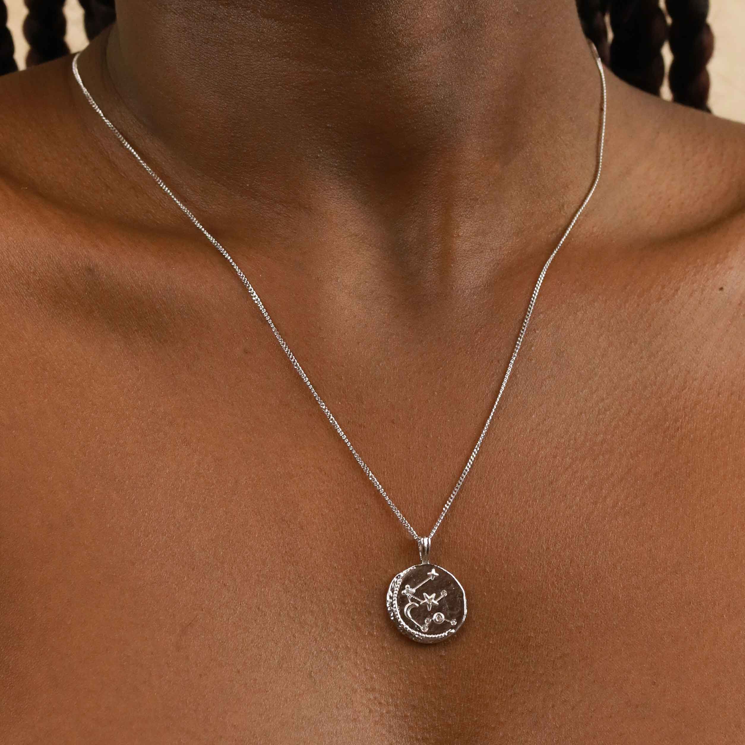 Aquarius Jewellery - Aquarius Zodiac Pendant Necklace in Silver - Zodiac Pendant - Astrid & Miyu