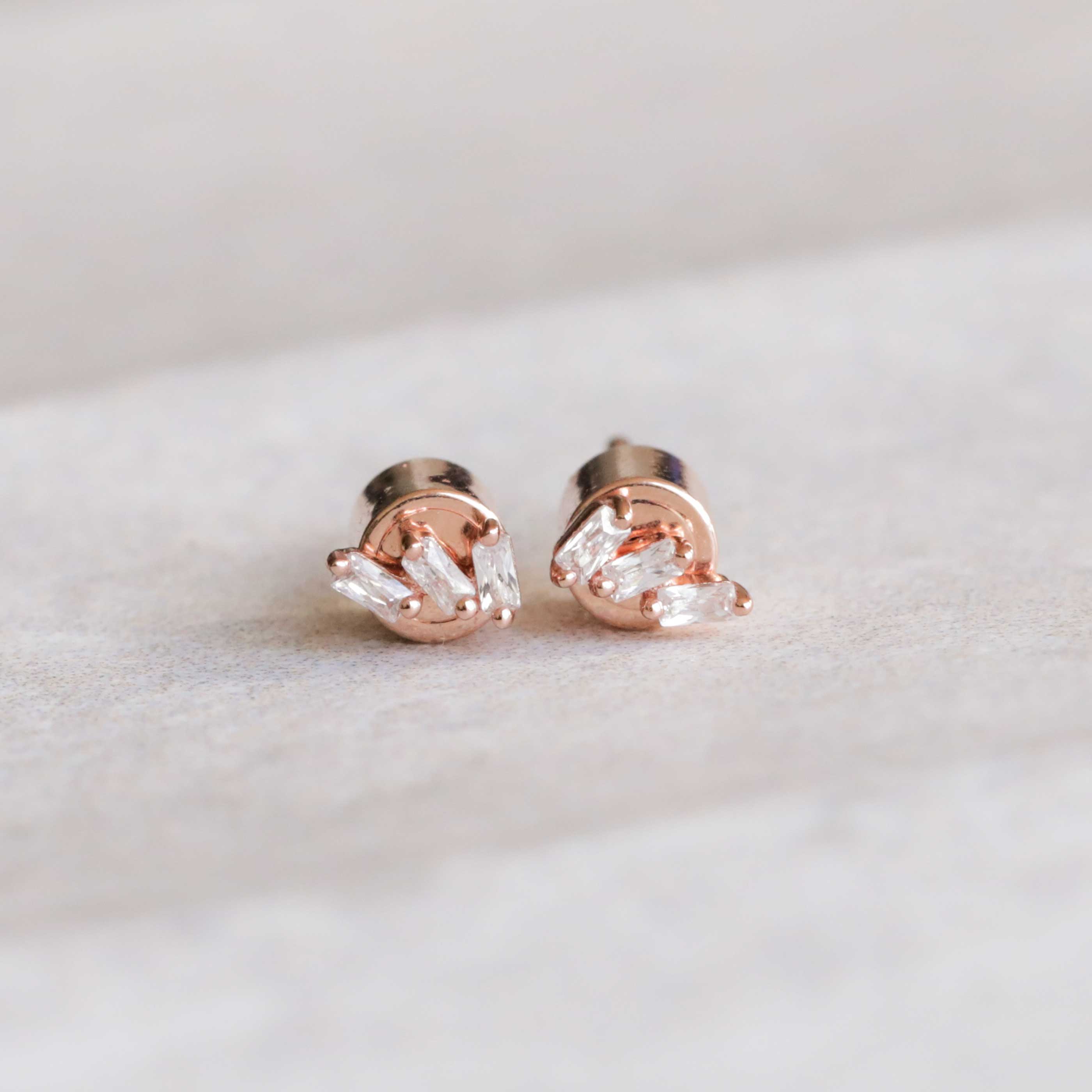 18k Rose Gold Plated Jewellery - Baguette Crystal Stud Earrings in Rose Gold - Stud Earrings - Astrid & Miyu