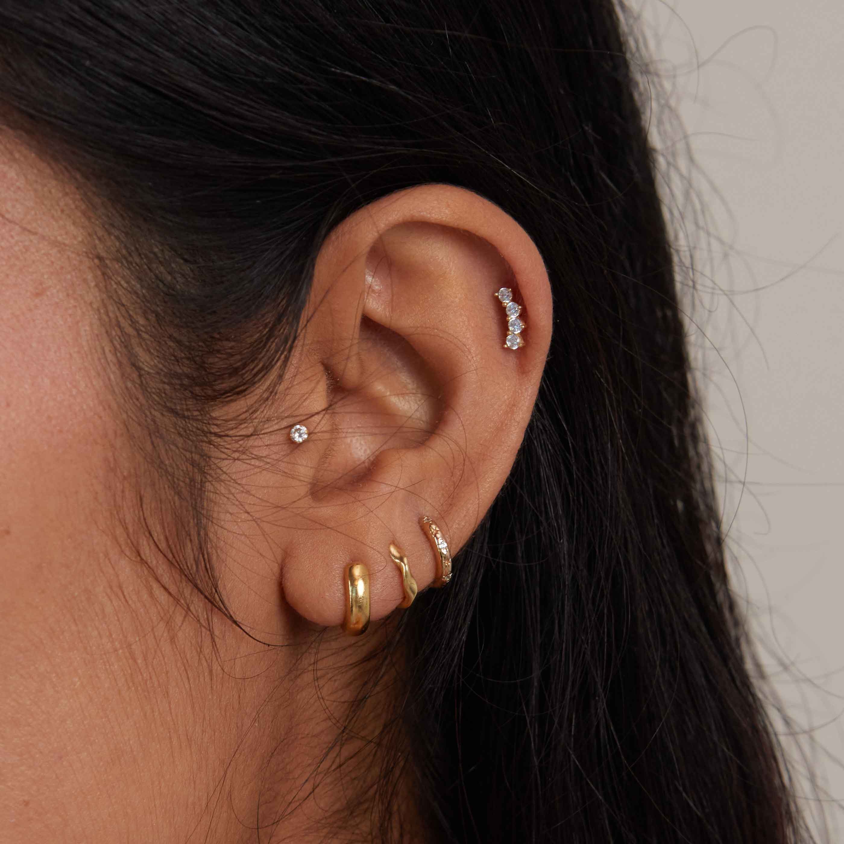 18k Gold Plated Jewellery - Curved Crystal Barbell in Gold - Barbell Earring - Astrid & Miyu
