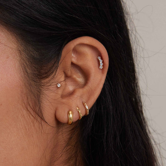 18k Gold Plated Jewellery - Curved Crystal Barbell in Gold - Barbell Earring - Astrid & Miyu