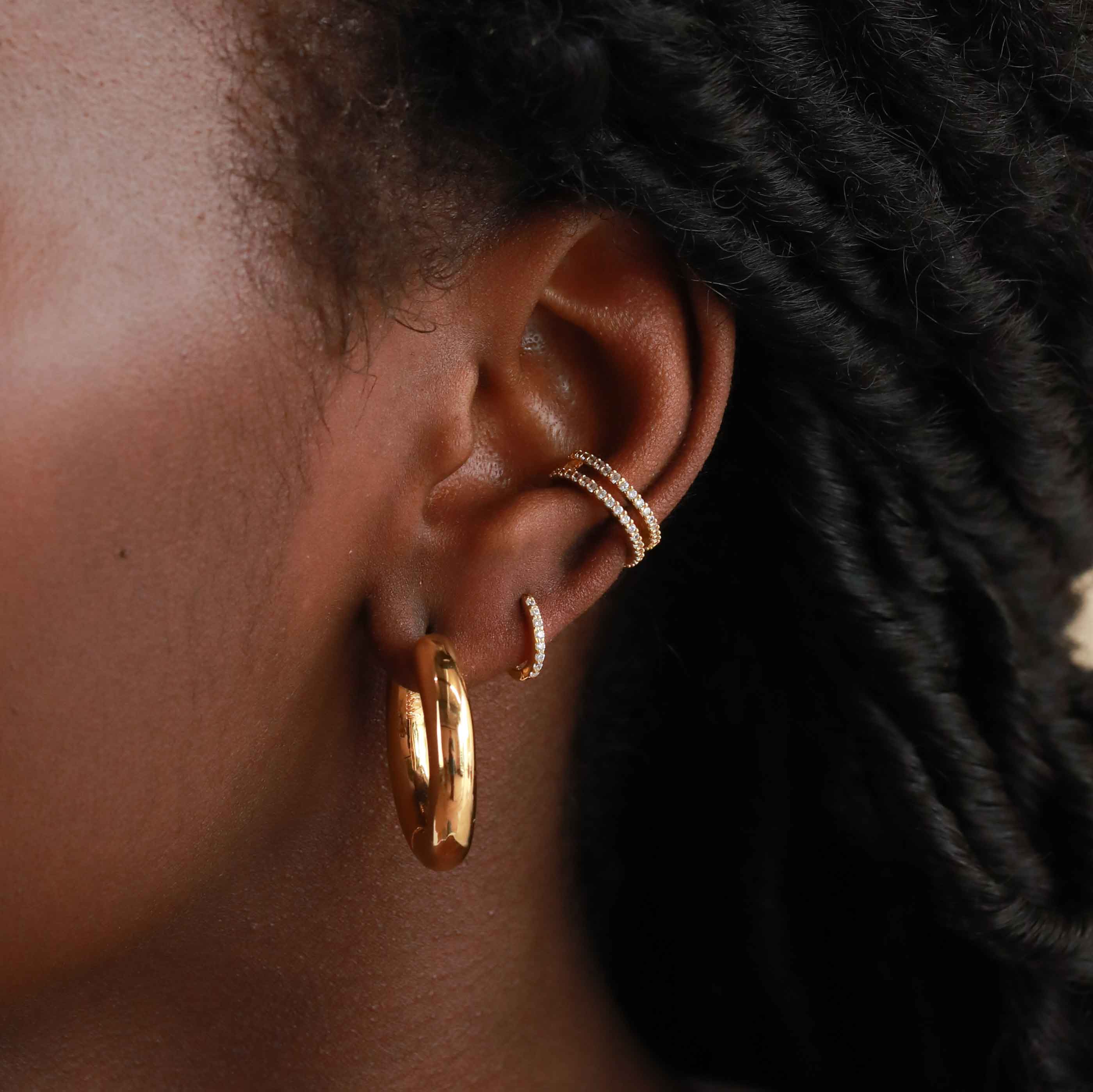 18k Gold Plated Jewellery - April Birthstone Huggies in Gold with Clear CZ - Huggies - Astrid & Miyu