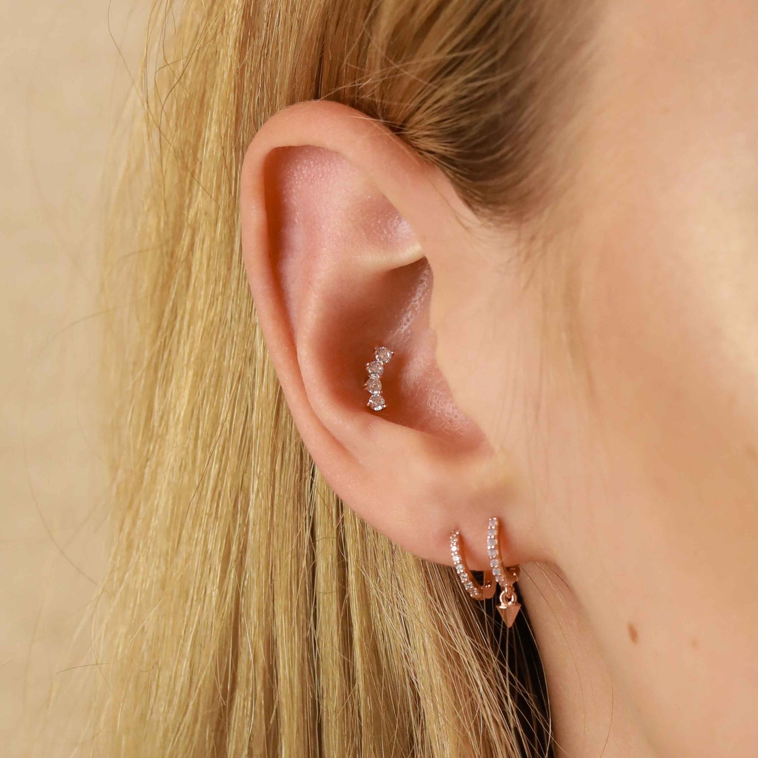 18k Rose Gold Plated Jewellery - Curved Crystal Barbell in Rose Gold - Barbell Earring - Astrid & Miyu