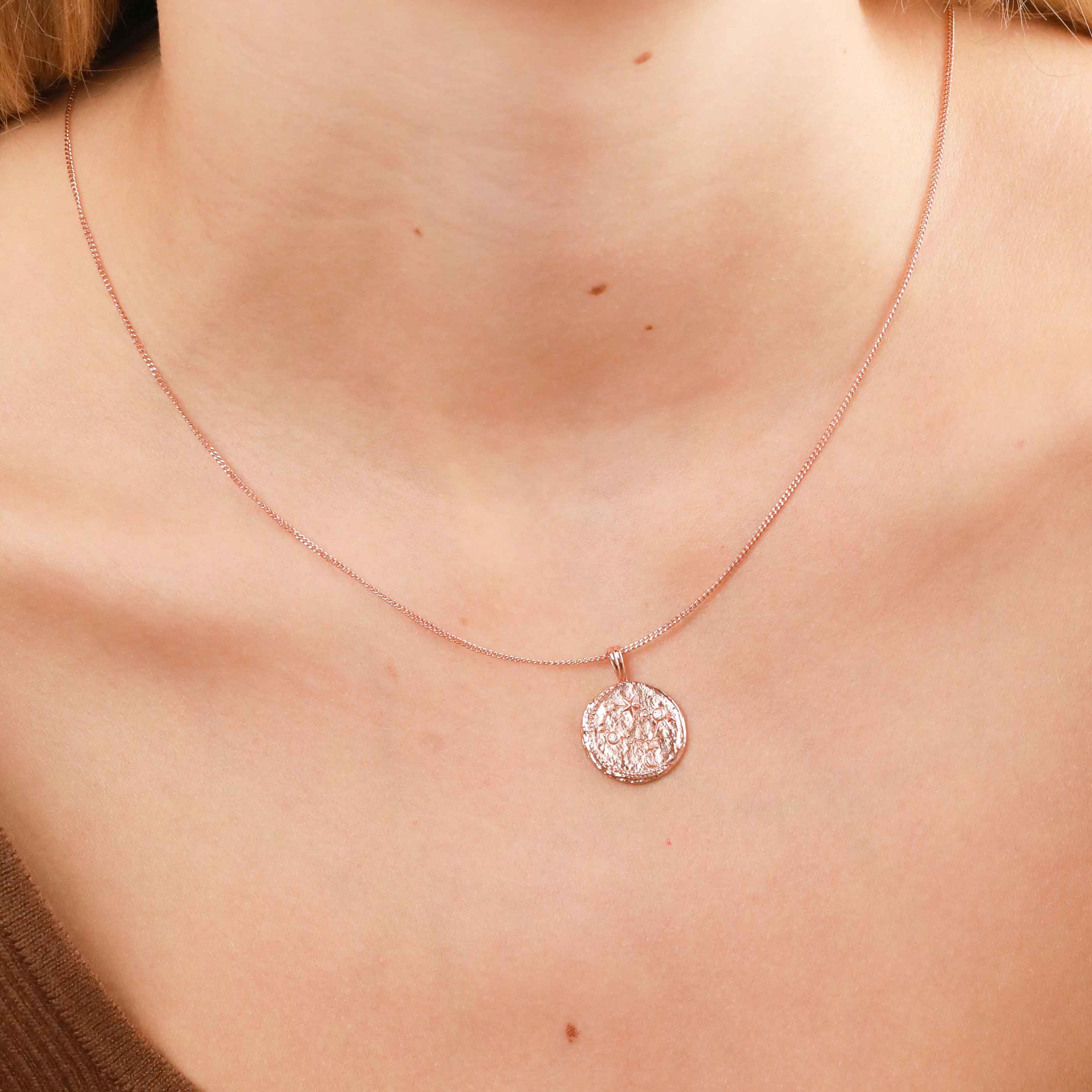 18k Rose Gold Plated Jewellery - Gemini Zodiac Pendant Necklace in Rose Gold - Zodiac Pendant - Astrid & Miyu