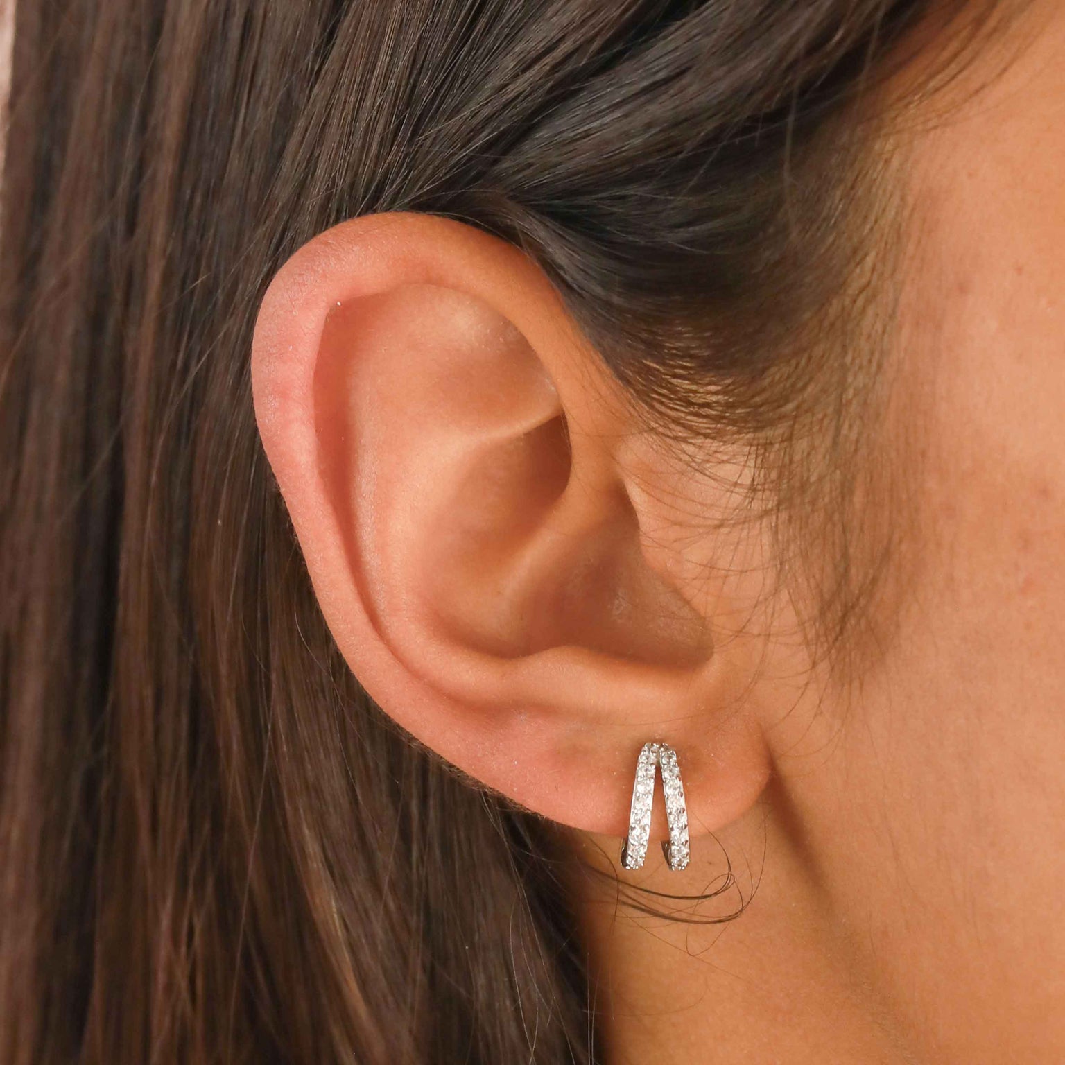 Illusion Crystal Huggies in Silver worn