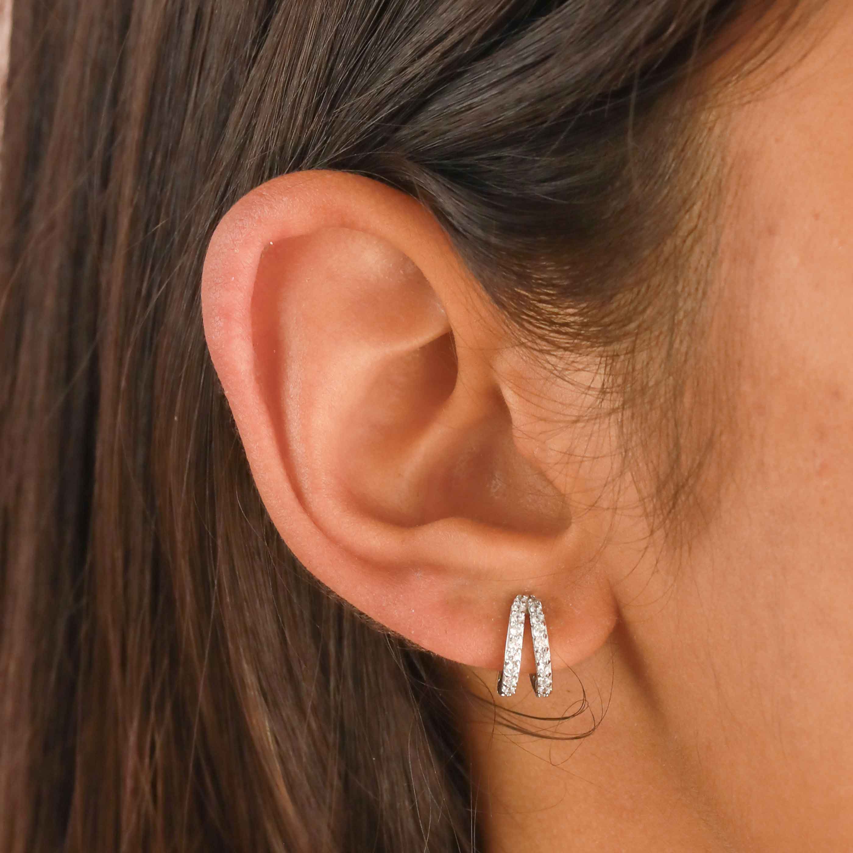 Illusion Crystal Huggies in Silver worn