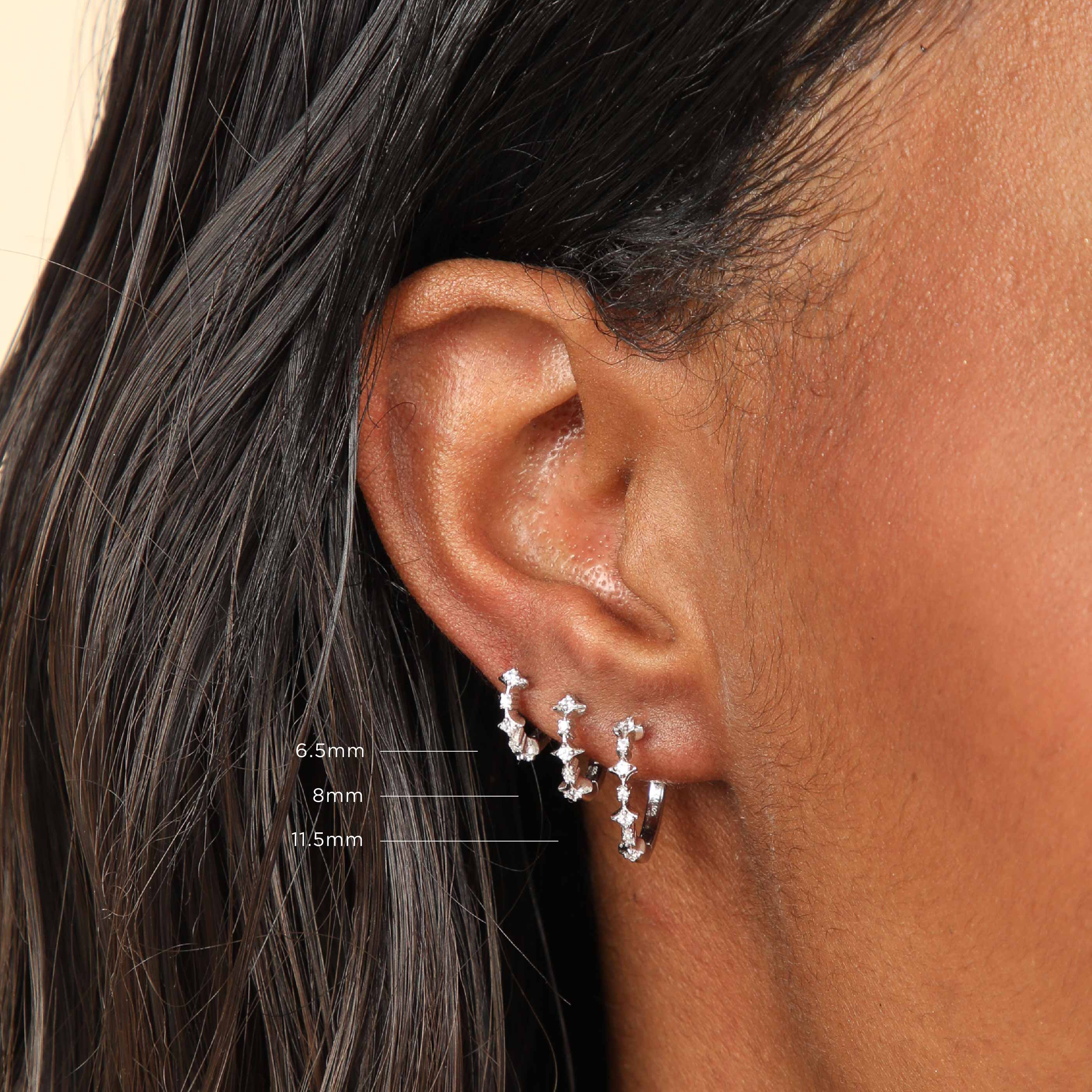 Cosmic Star 6.5mm Hoop in Silver worn with 8mm & 11.5mm