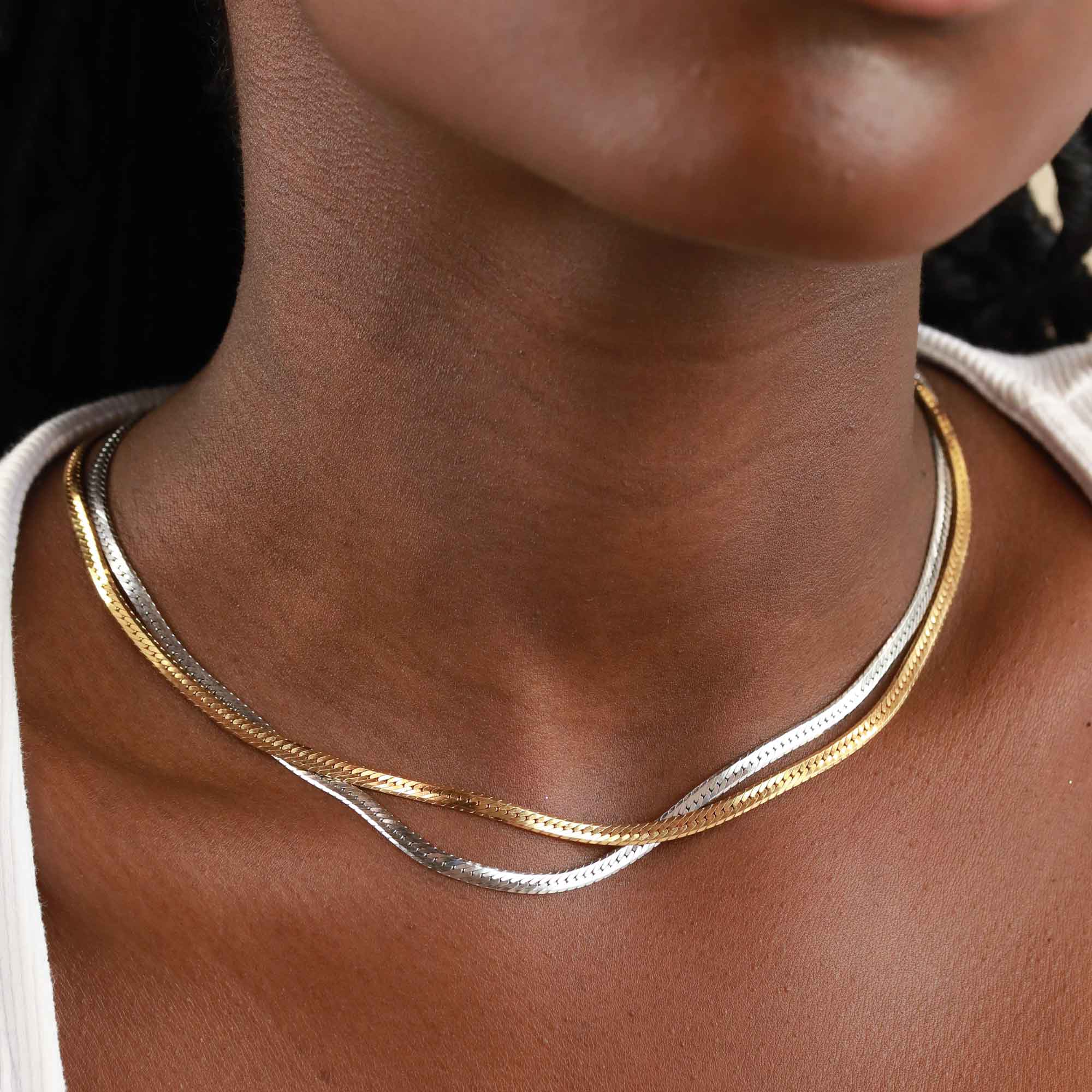 18k Gold Plated Jewellery - Snake Chain Necklace in Gold - Choker - Astrid & Miyu