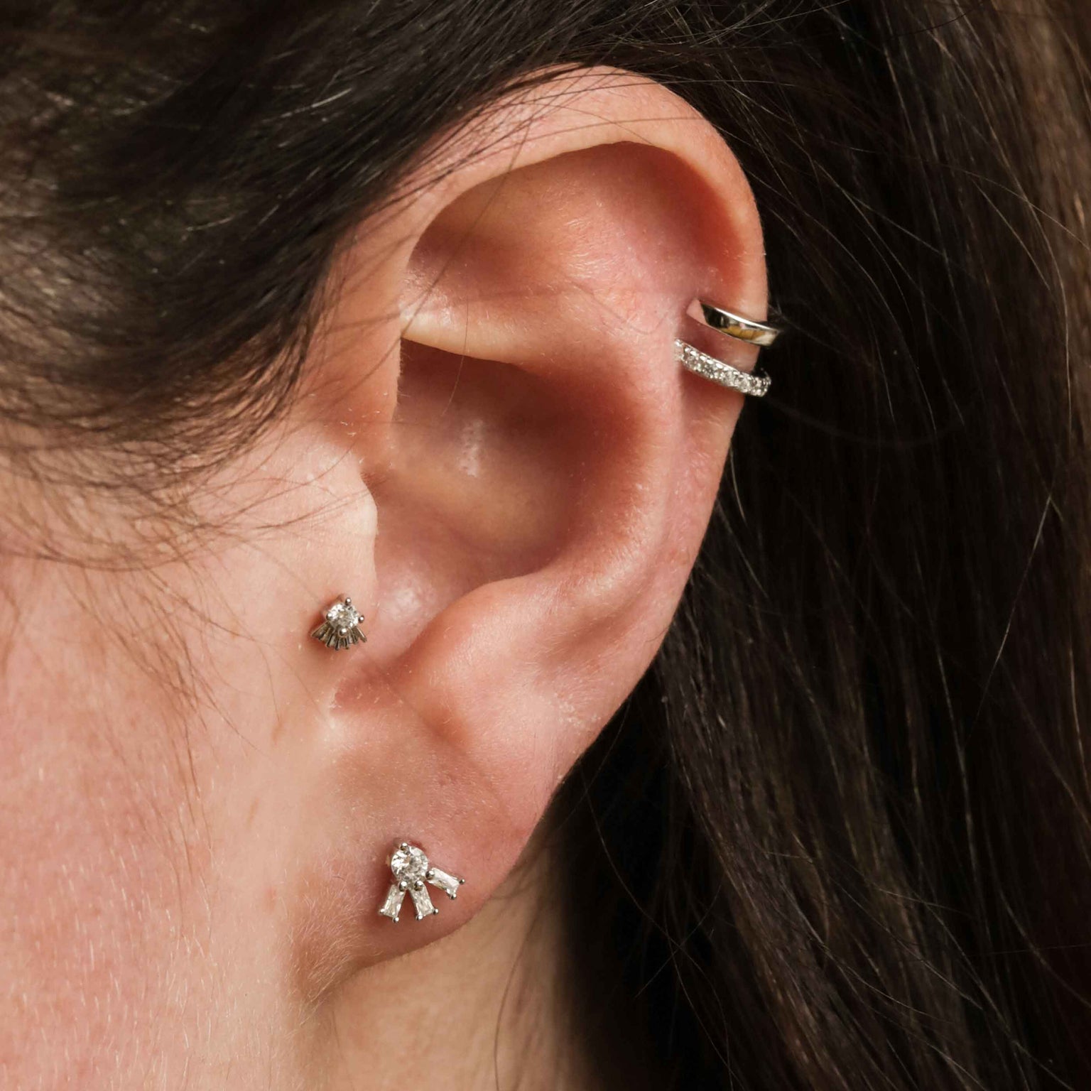 Recycled Sterling Silver Jewellery - Mini Illusion Crystal Ear Cuff in Silver - Ear Cuffs - Astrid & Miyu