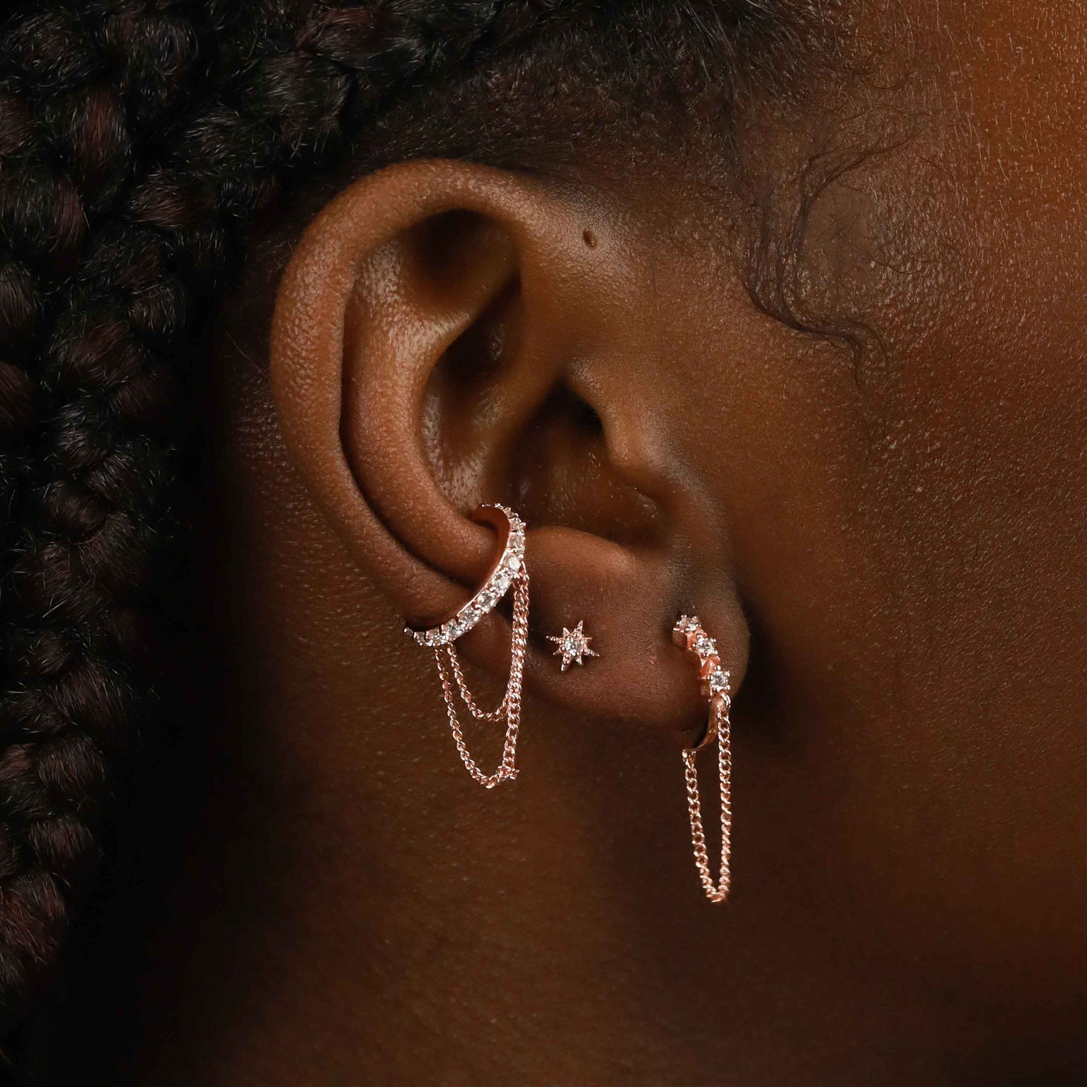 18k Rose Gold Plated Jewellery - Twilight Chain Huggies in Rose Gold - Huggies - Astrid & Miyu