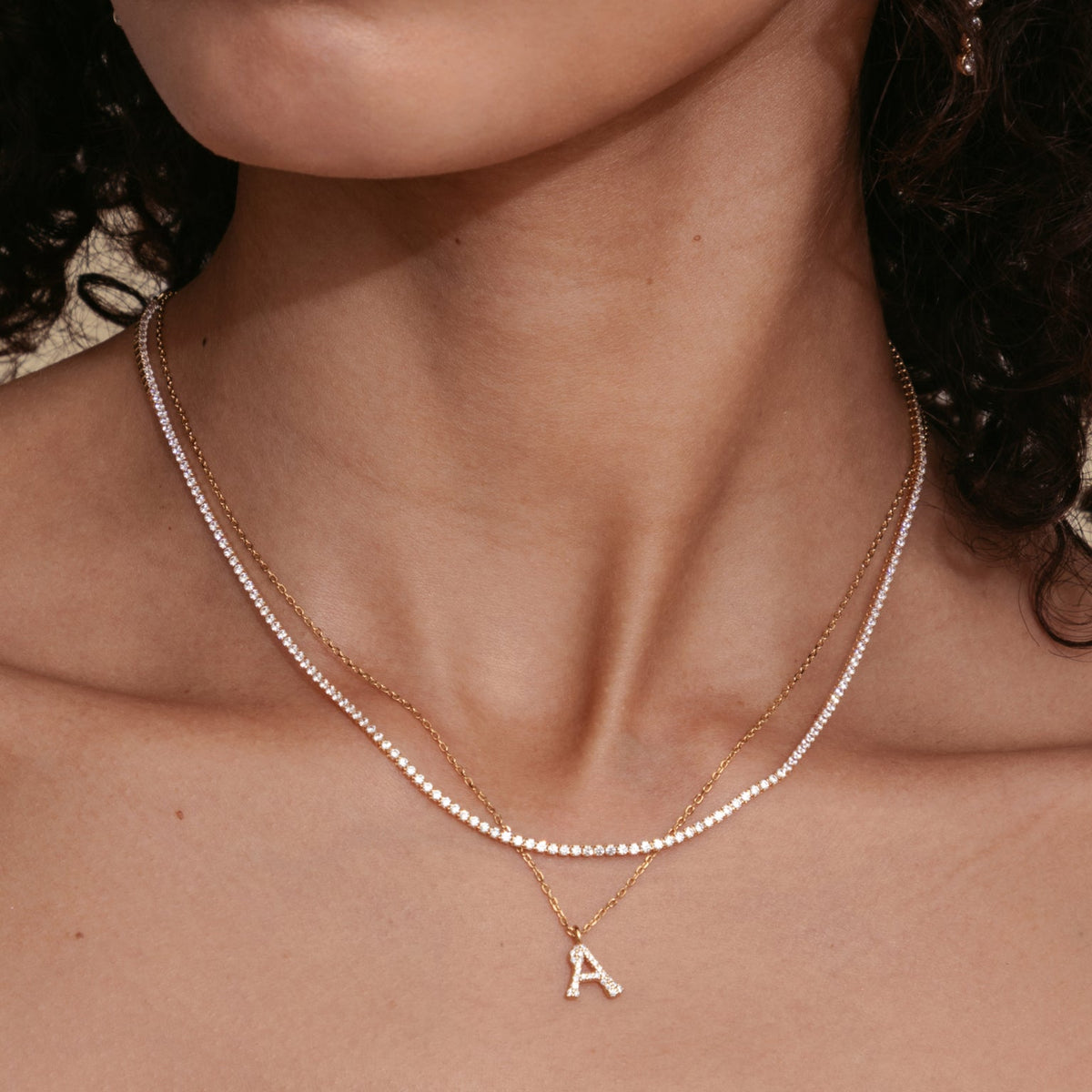 Initial Pavé Pendant Necklaces-Astrid &amp; Miyu