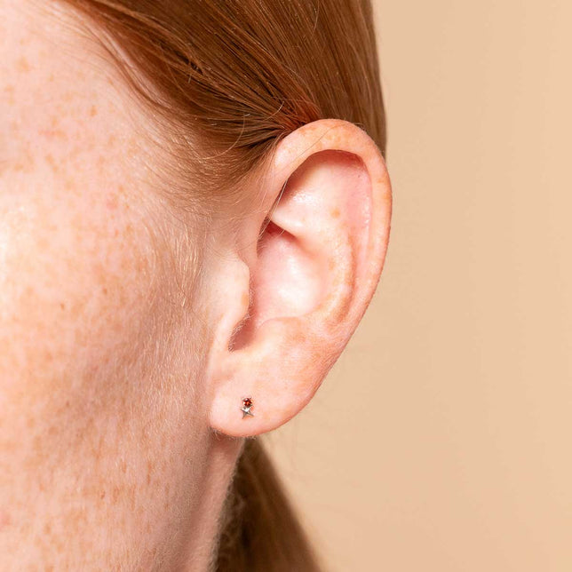 January Garnet Birthstone Earrings in Solid White Gold