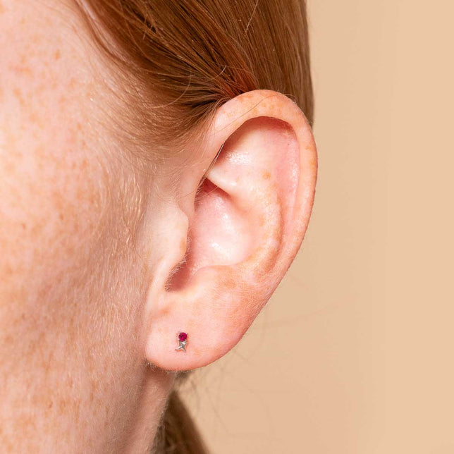 Birthstone Earrings - July Ruby Birthstone Earrings in Solid White Gold - Stud Earrings - Astrid & Miyu