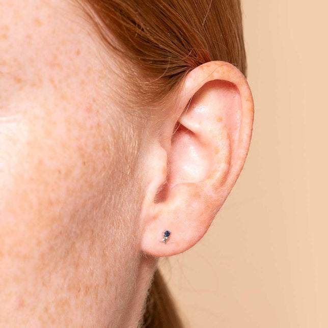 September Sapphire Birthstone Earrings in Solid White Gold