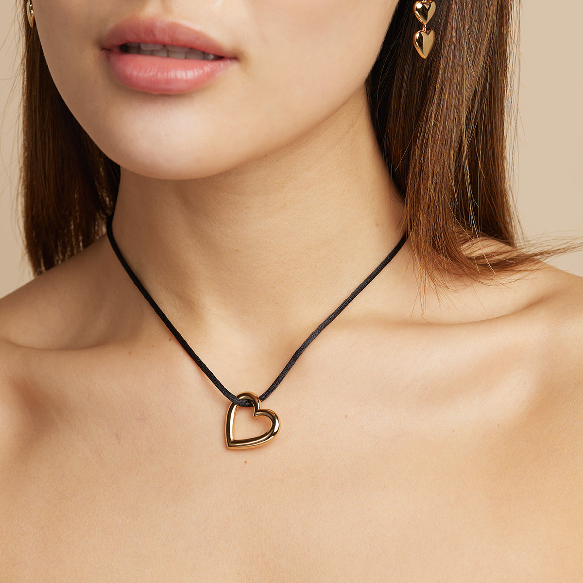 Gold Necklaces - Heart Charm Cord Necklace in Gold - Charm Necklaces - Astrid &amp; Miyu