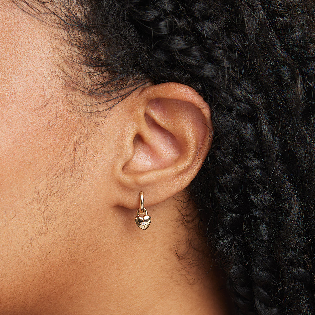 18k Gold Plated Jewellery - Heart Charm Huggies in Gold - Huggies - Astrid &amp; Miyu