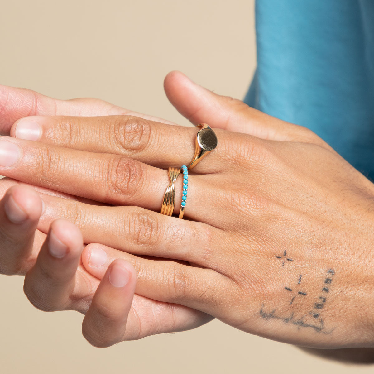 18k Gold Plated Jewellery - Turquoise Band Ring in Gold - Rings - Astrid &amp; Miyu