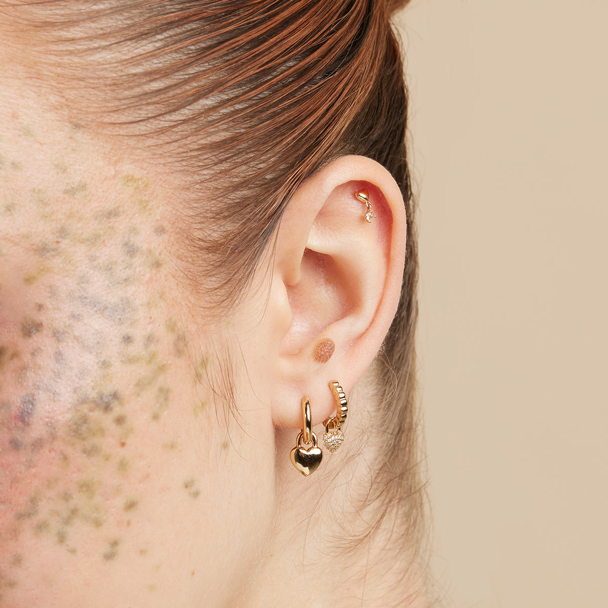 18k Gold Plated Jewellery - Heart Charm Huggies in Gold - Huggies - Astrid &amp; Miyu