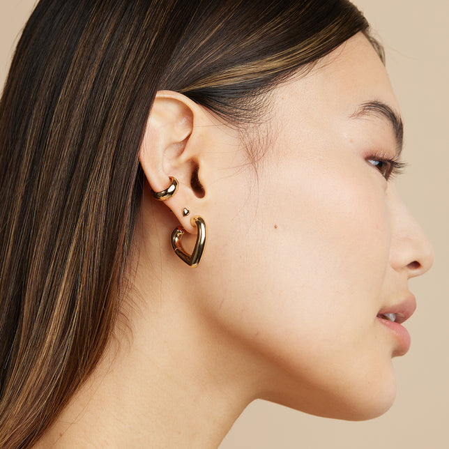 18k Gold Plated Jewellery - Heart Open Hoops in Gold - Hoop Earrings - Astrid &amp; Miyu