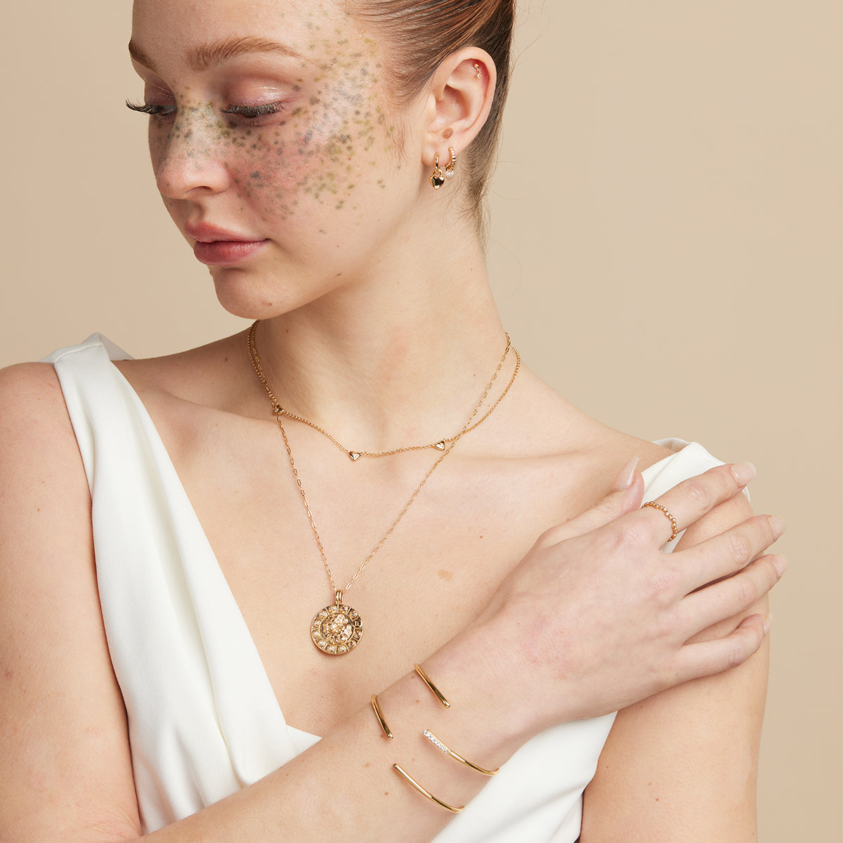 18k Gold Plated Jewellery - Heart Charm Huggies in Gold - Huggies - Astrid &amp; Miyu