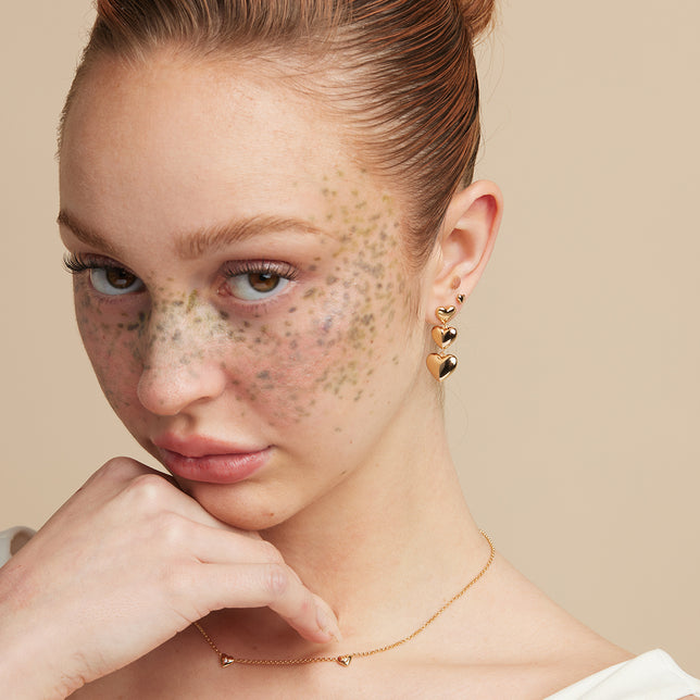 18k Gold Plated Jewellery - Heart Drop Stud Earrings in Gold - Stud Earrings - Astrid & Miyu