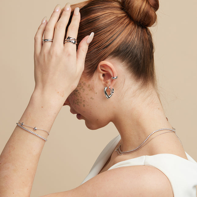 Earrings - Heart Open Hoops in Silver - Hoop Earrings - Astrid & Miyu