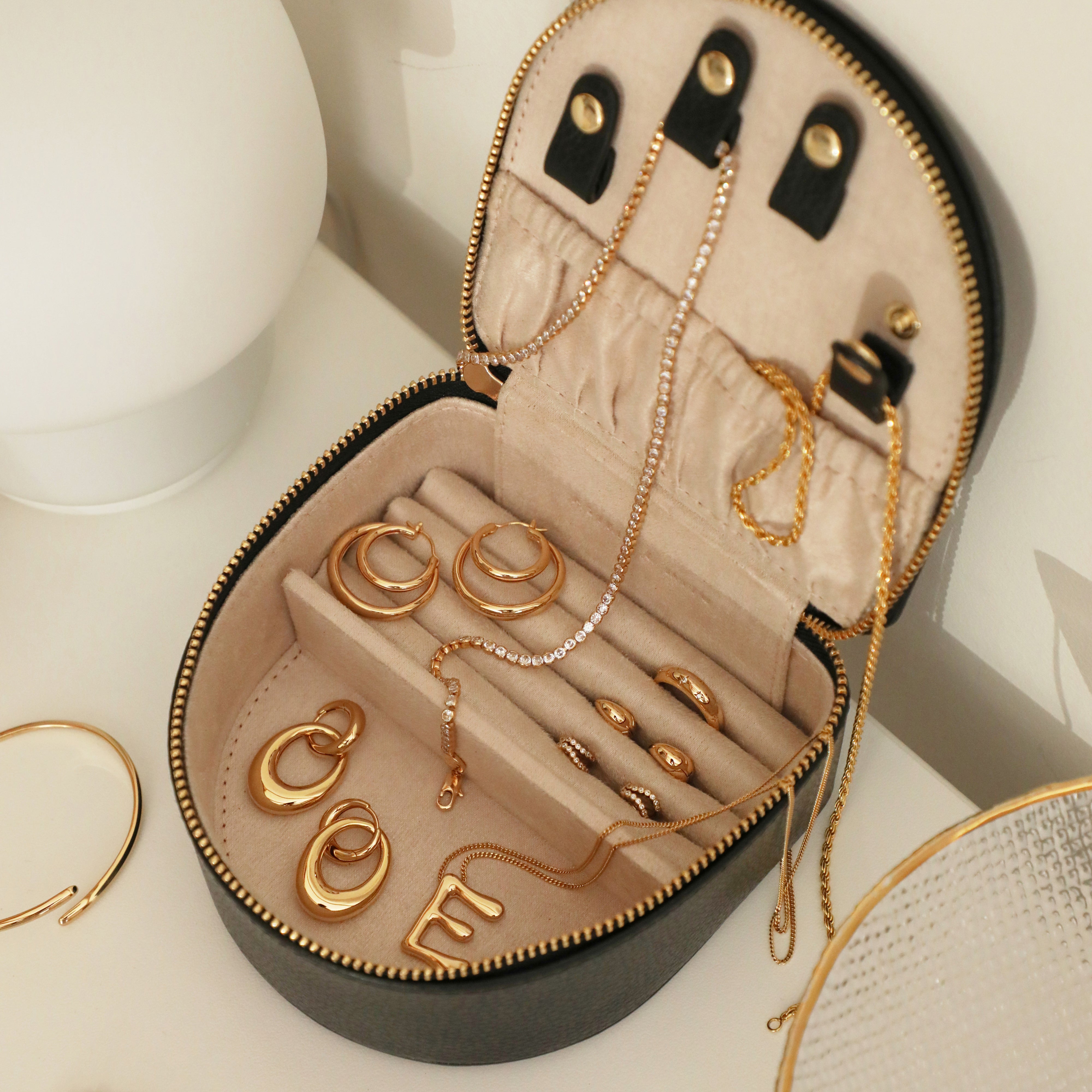 Jewellery Boxes - Leather Jewellery Box in Black - Jewellery Box - Astrid &amp; Miyu