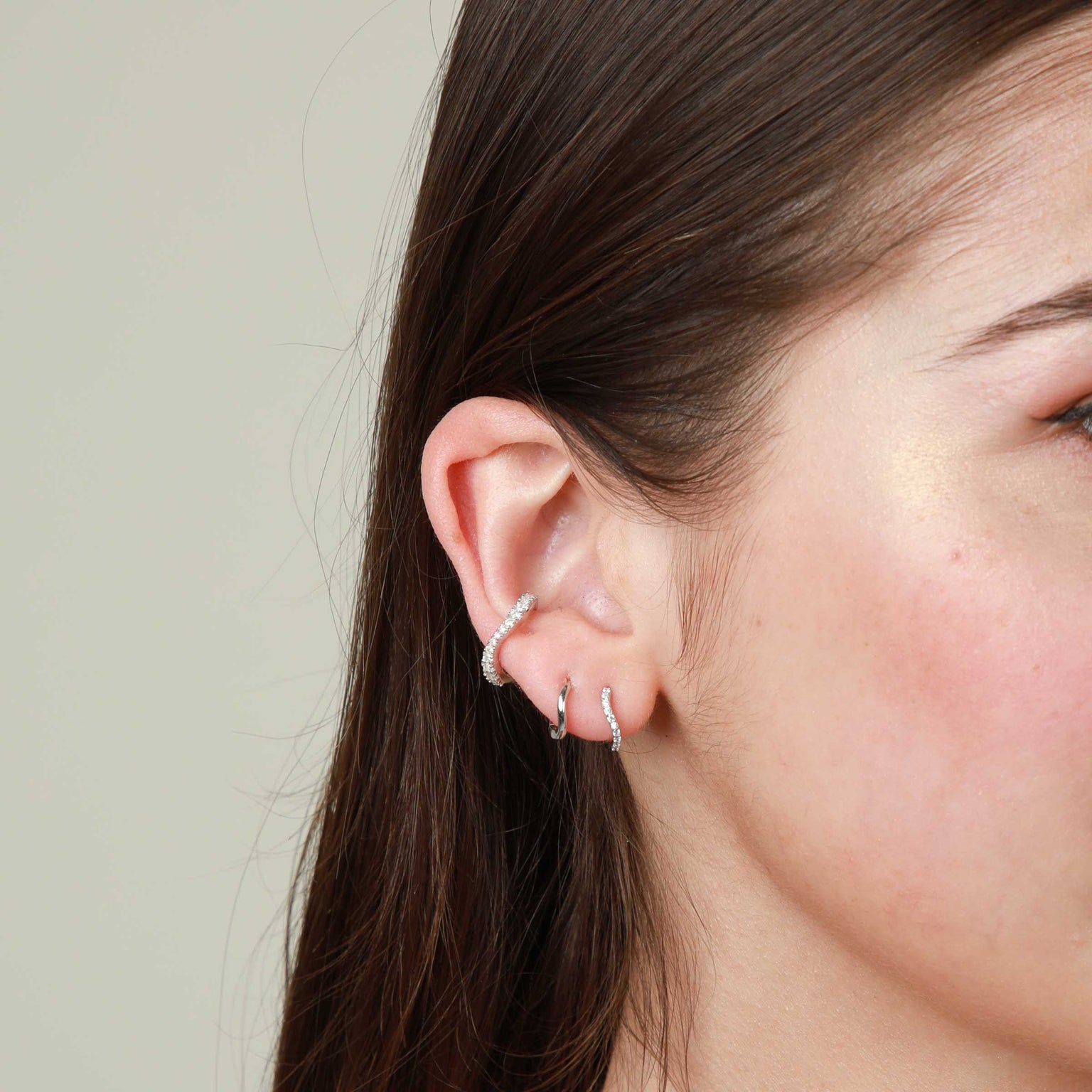 Wave Huggies in Silver worn