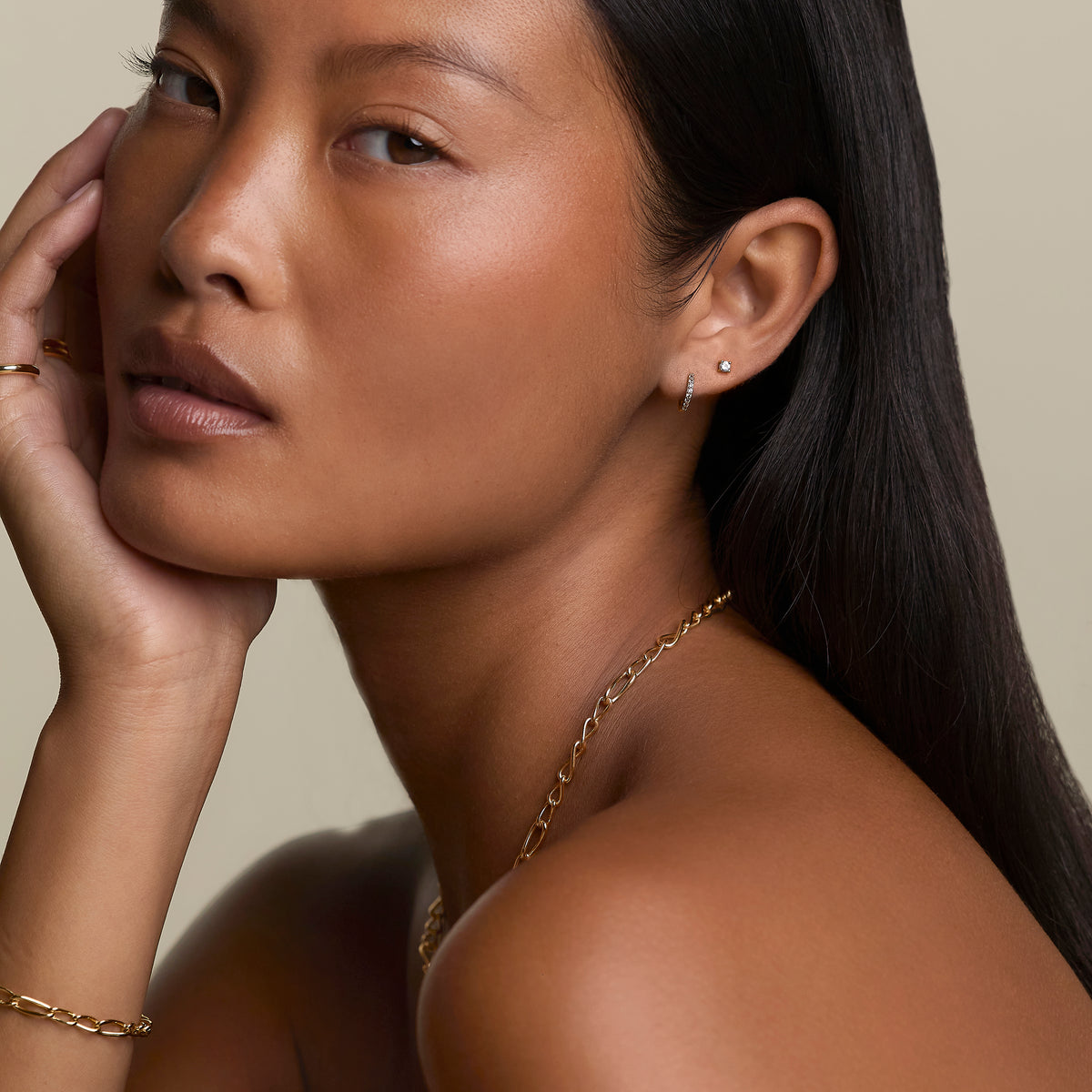 March Birthstone Huggies in Gold with Aquamarine CZ-Astrid &amp; Miyu