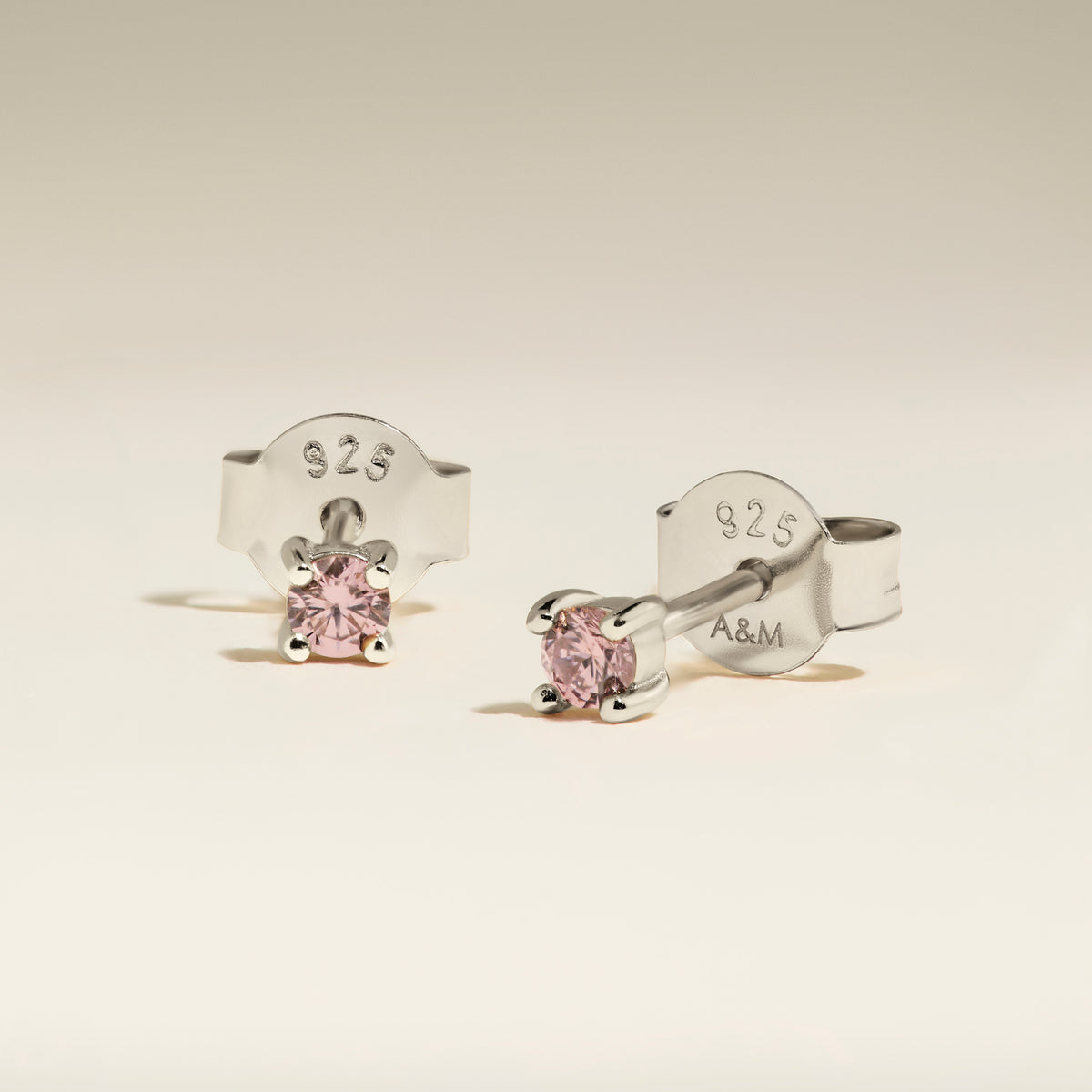 October Birthstone Stud Earrings in Silver with Pink Tourmaline CZ