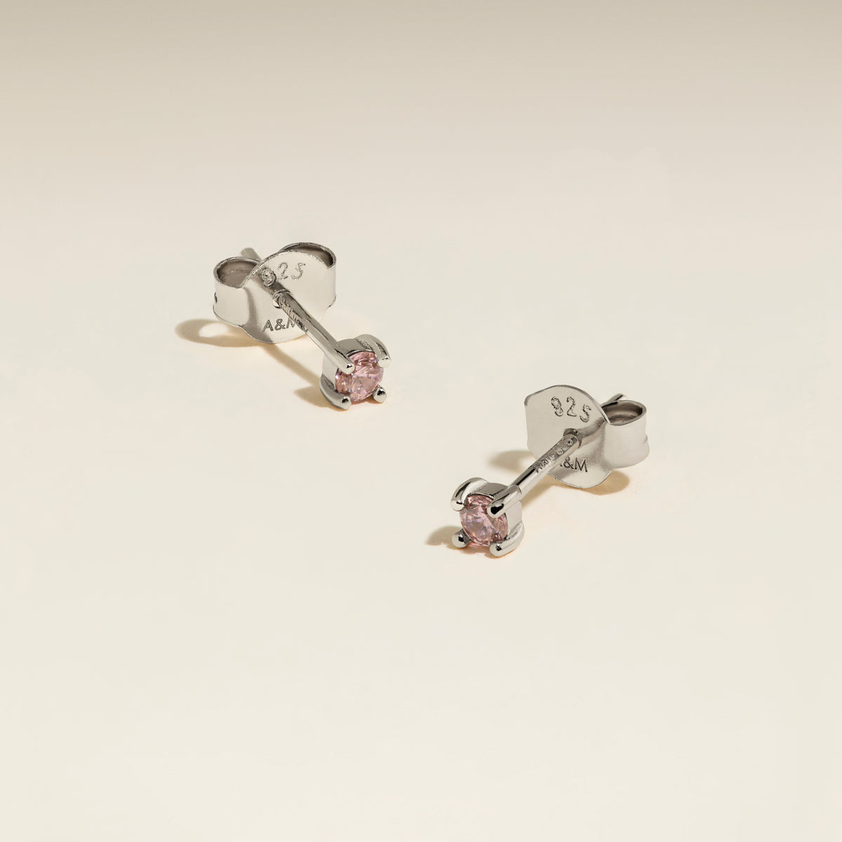 October Birthstone Stud Earrings in Silver with Pink Tourmaline CZ