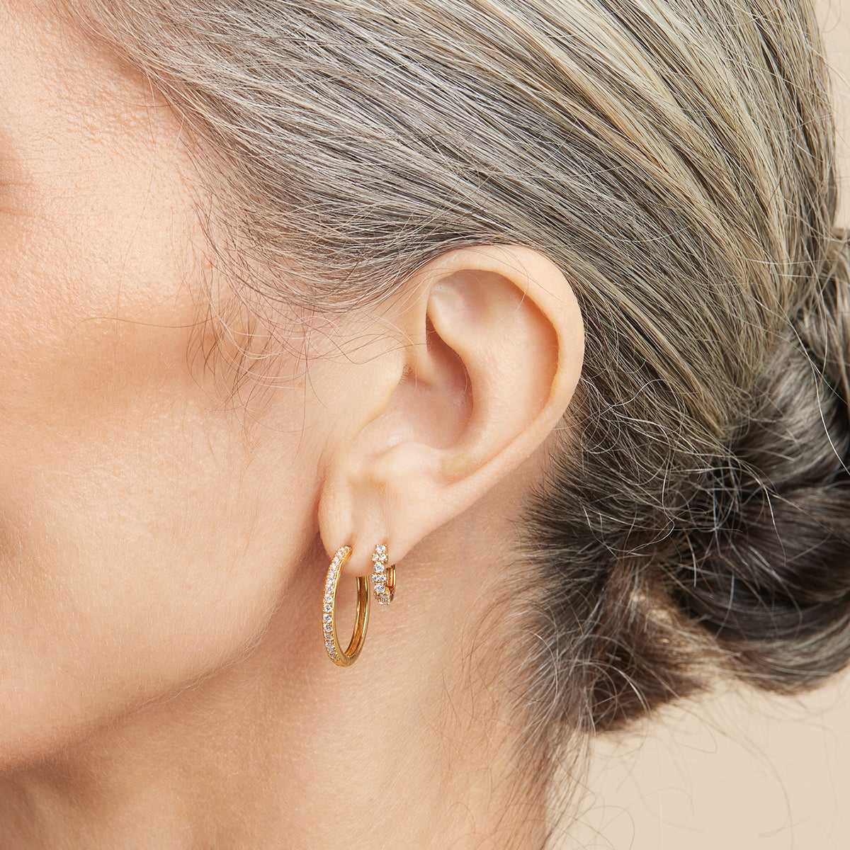 18k Gold Plated Jewellery - Essential Crystal Medium Hoops in Gold - Hoop Earrings - Astrid &amp; Miyu