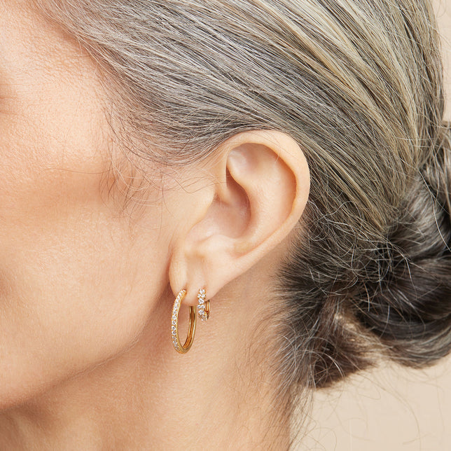 18k Gold Plated Jewellery - Essential Crystal Medium Hoops in Gold - Hoop Earrings - Astrid &amp; Miyu