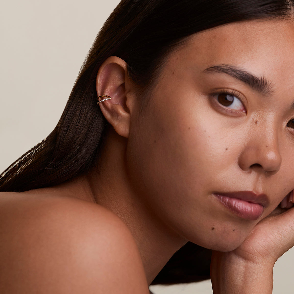 Illusion Crystal Ear Cuff in Gold-Astrid &amp; Miyu