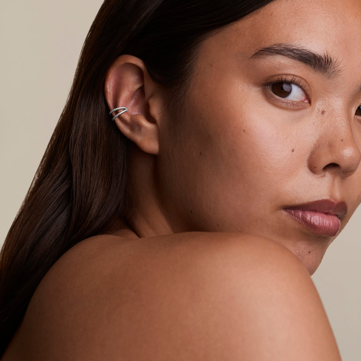 Illusion Double Crystal Ear Cuff in Silver-Astrid &amp; Miyu