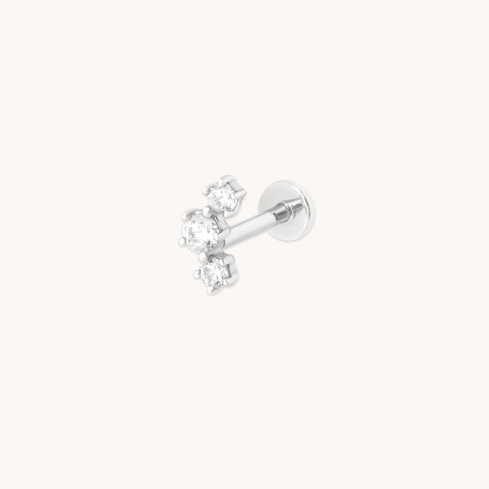 Curved Crystal Piercing Stud in Solid White Gold-Astrid &amp; Miyu