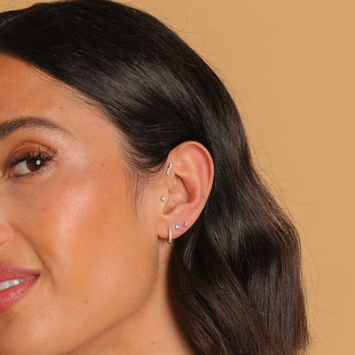 April White Topaz - Topaz Wave Piercing Stud 6mm in Solid White Gold - Piercing Stud - Astrid &amp; Miyu