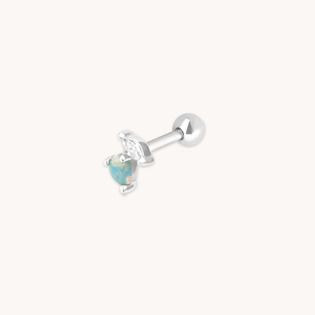 Crystal & Opal Barbell in Silver