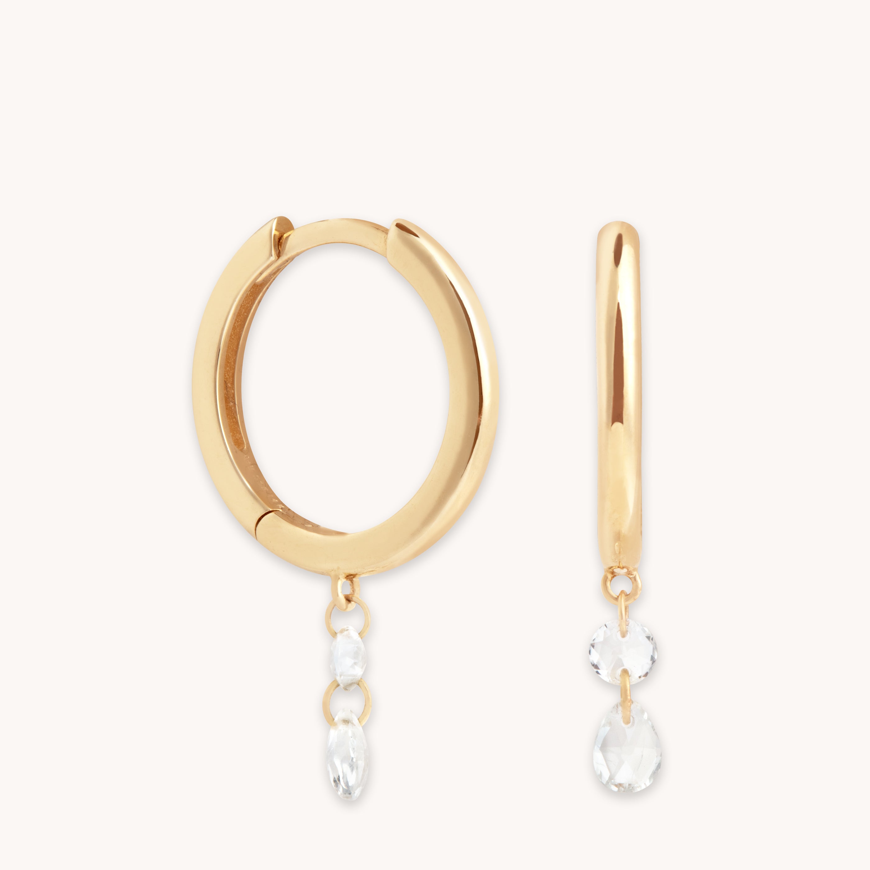 April White Topaz - Topaz Charm Hoops in Solid Gold - Hoop Earrings - Astrid &amp; Miyu