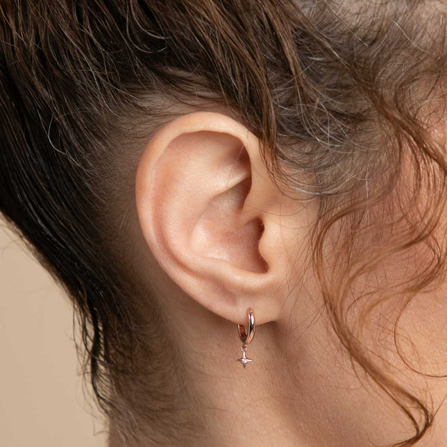 18k Rose Gold Plated Jewellery - Cosmic Star Charm Huggies in Rose Gold - Huggies - Astrid & Miyu