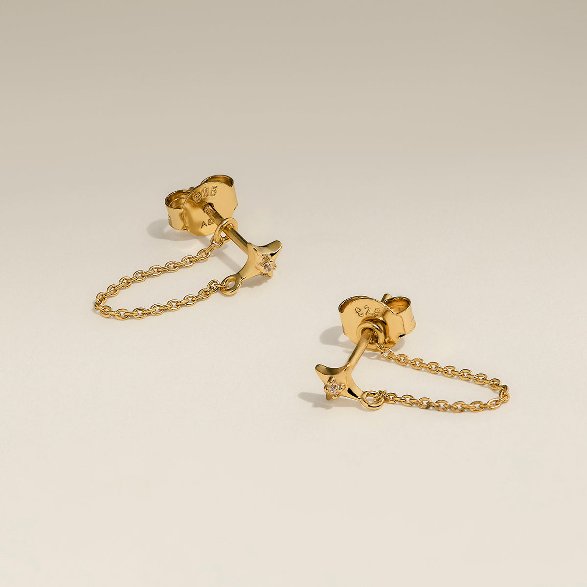 Cosmic Star Chain Stud Earrings in Gold